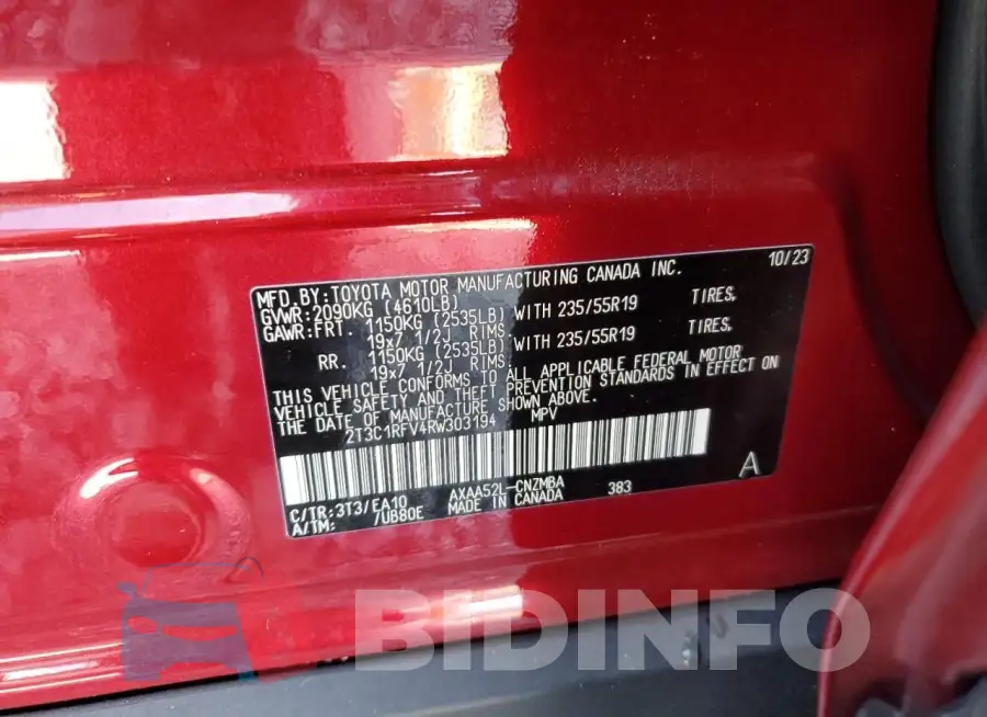 2T3C1RFV4RW303194 Photo# 13
