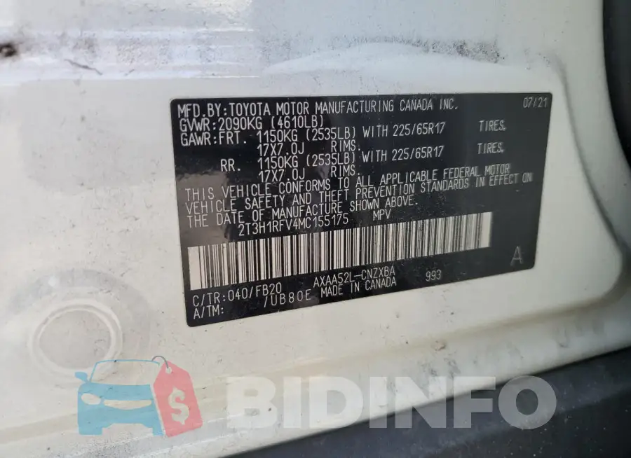 2T3H1RFV4MC155175 Photo# 13