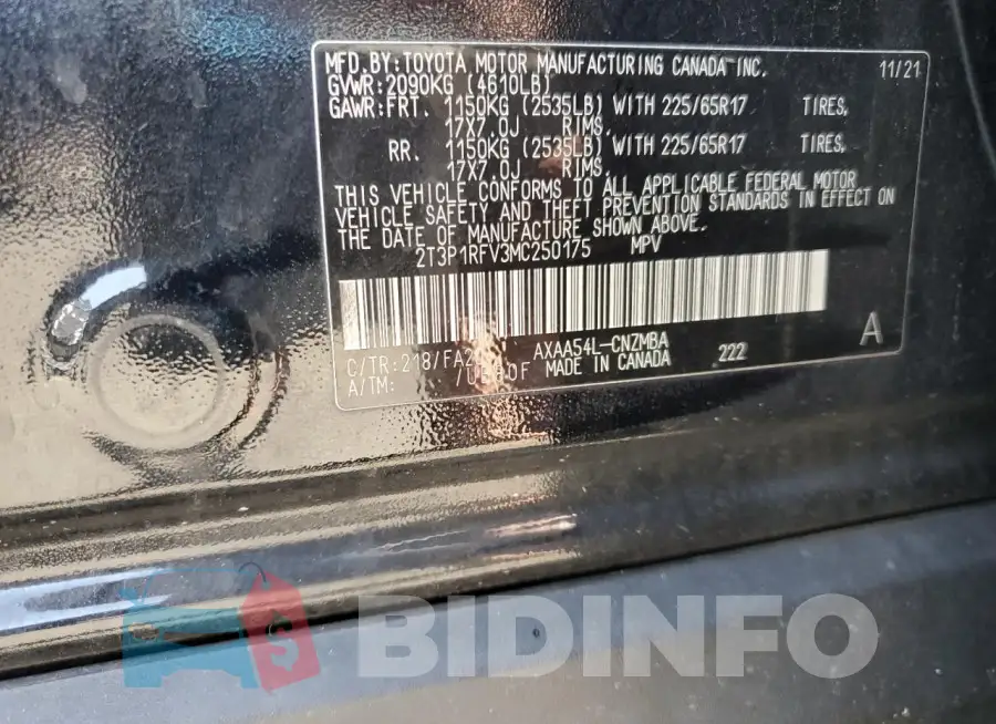 2T3P1RFV3MC250175 Photo# 14