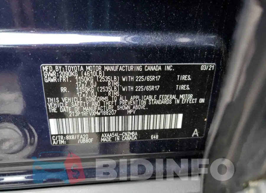 2T3P1RFVXMW188207 Photo# 13