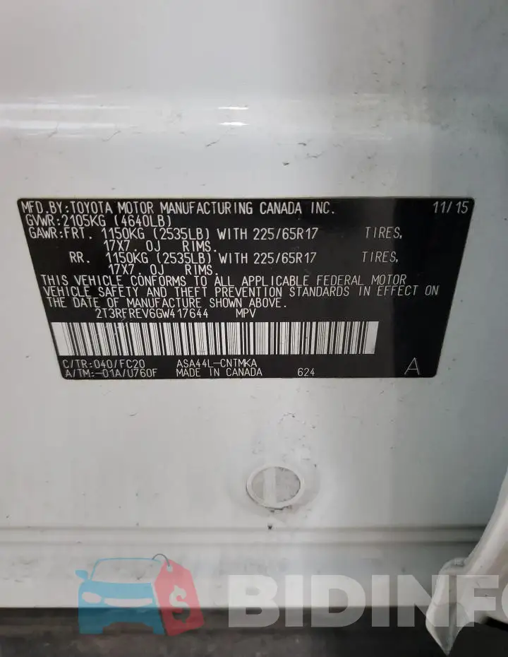 2T3RFREV6GW417644 Photo# 12