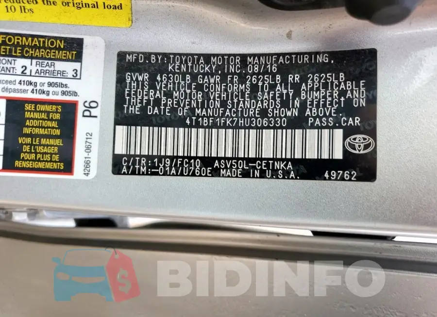 4T1BF1FK7HU306330 Photo# 12
