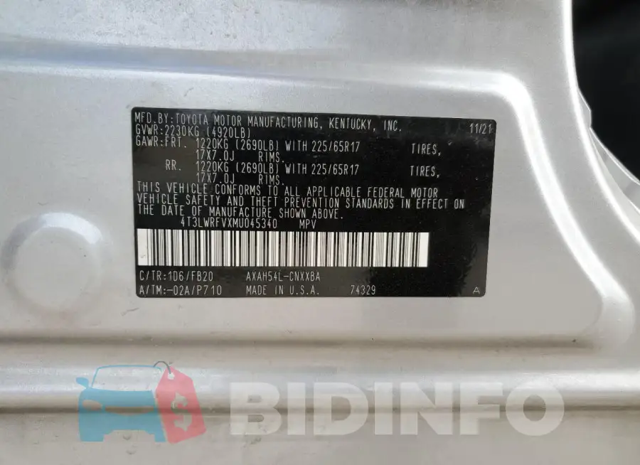 4T3LWRFVXMU045340 Photo# 13