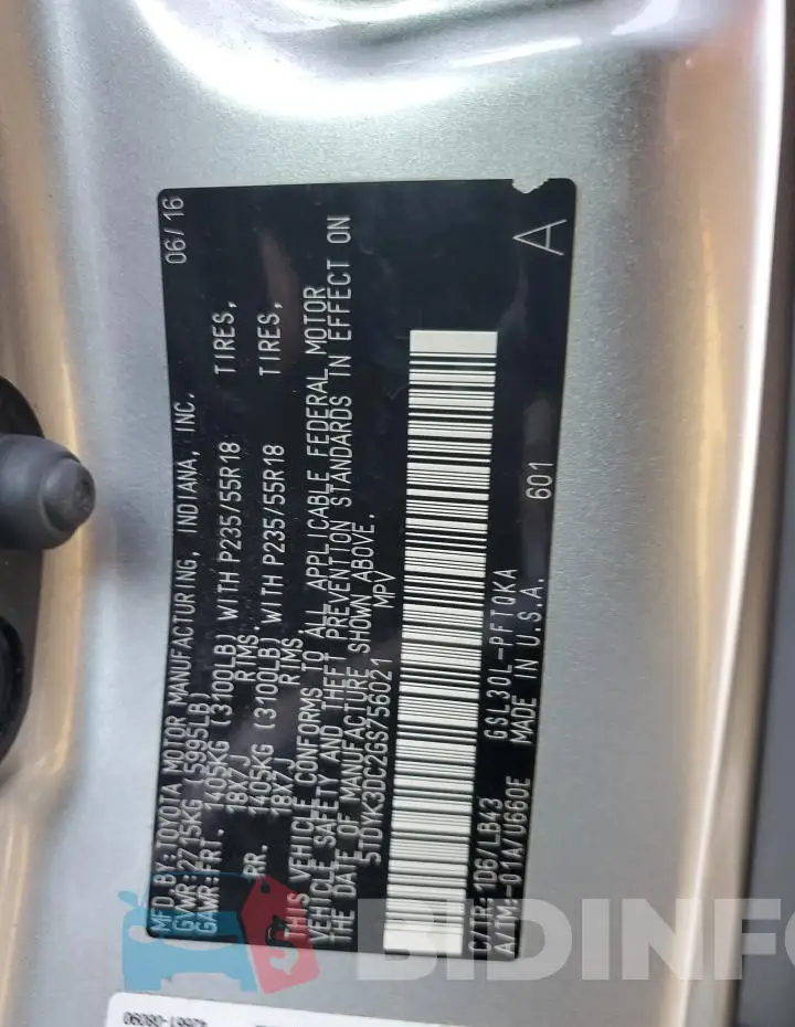 5TDYK3DC2GS756021 Photo# 13