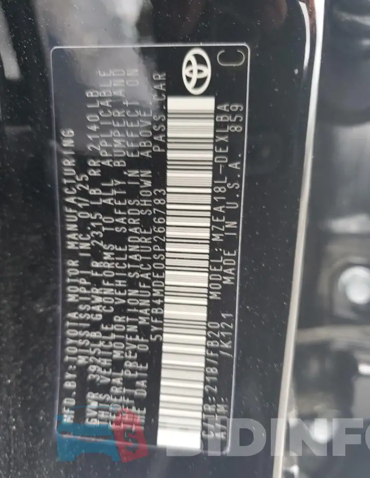 5YFB4MDE0SP266783 Photo# 12