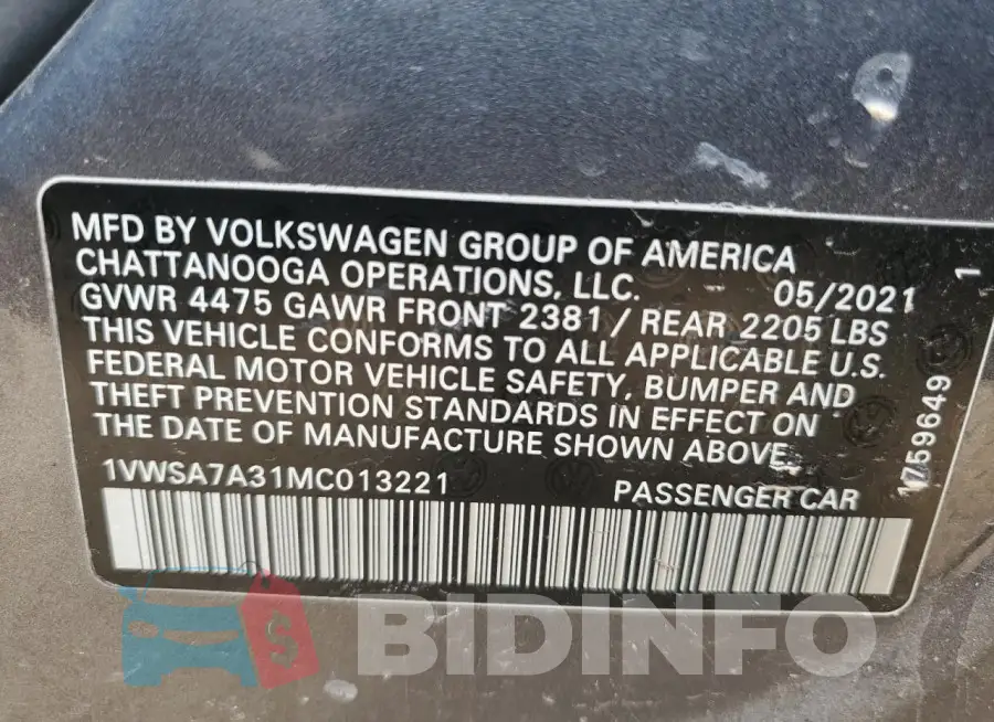 1VWSA7A31MC013221 Photo# 12