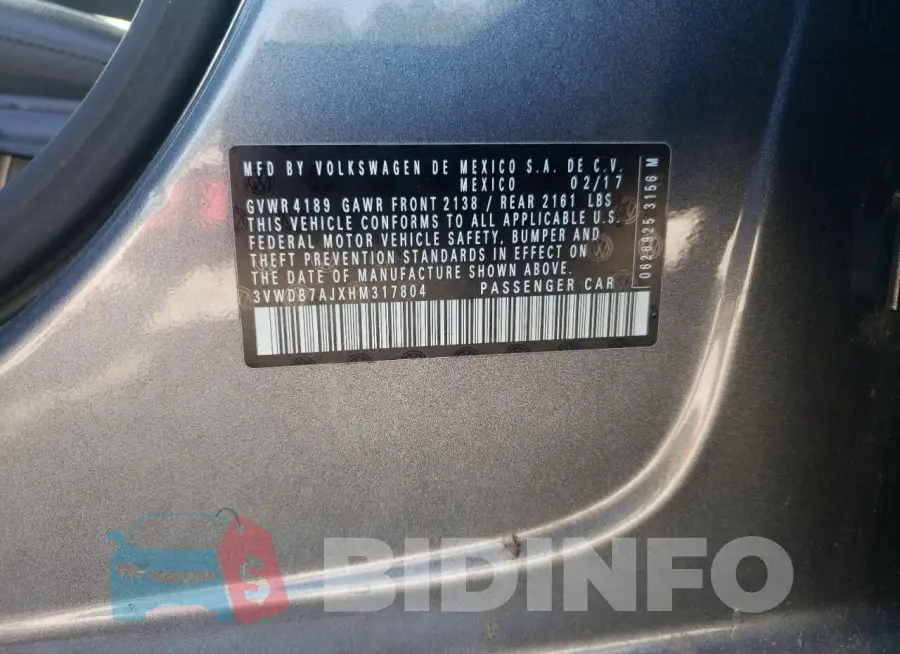 3VWDB7AJXHM317804 Photo# 12