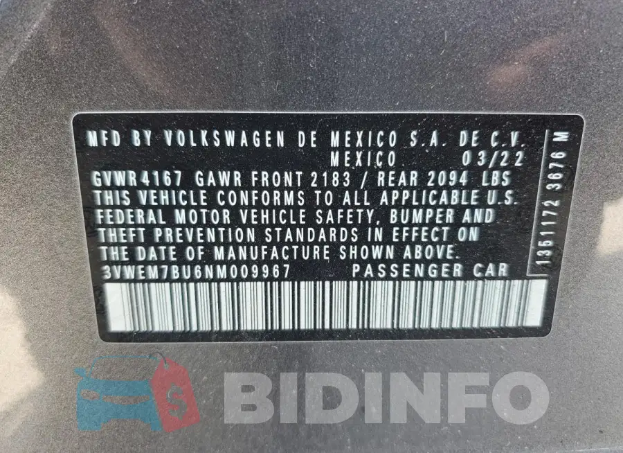3VWEM7BU6NM009967 Photo# 12