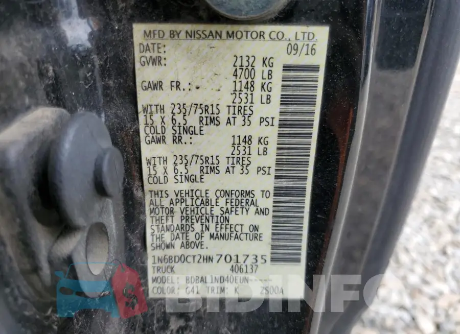 1N6BD0CT2HN701735 Photo# 12