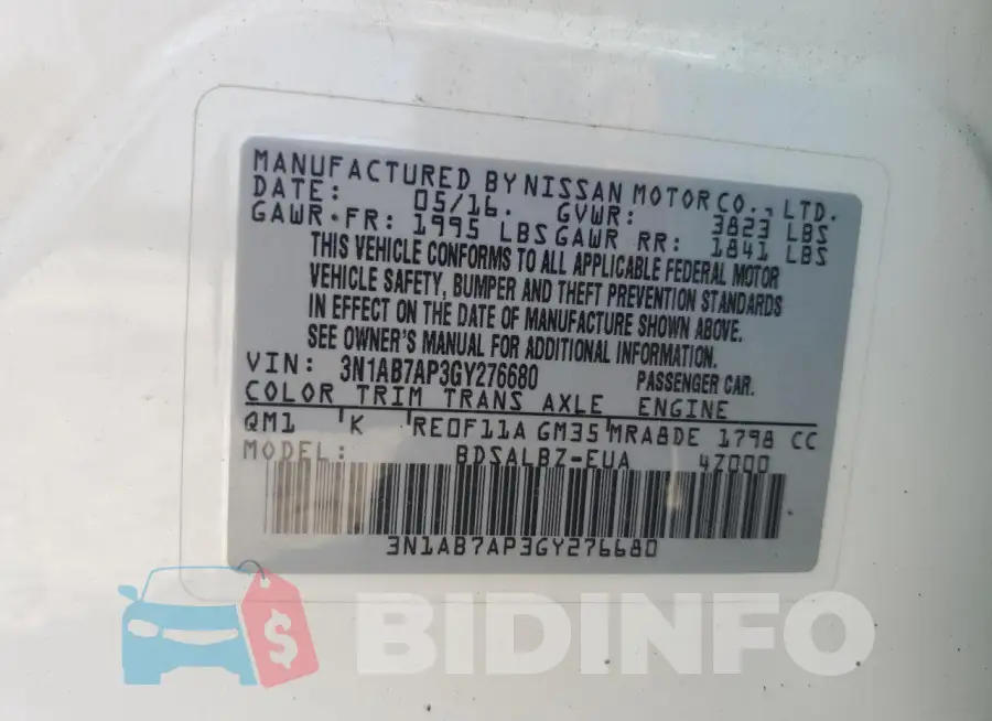 3N1AB7AP3GY276680 Photo# 12