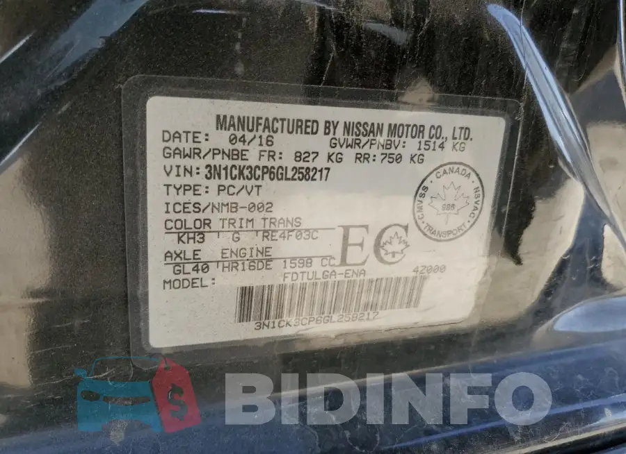 3N1CK3CP6GL258217 Photo# 13