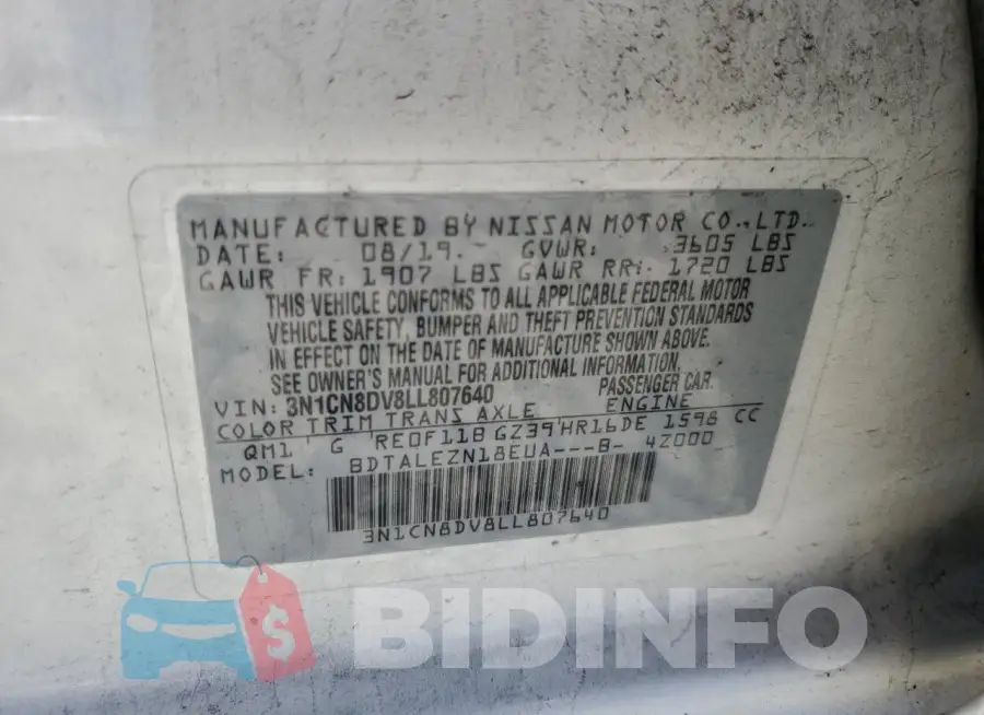 3N1CN8DV8LL807640 Photo# 12