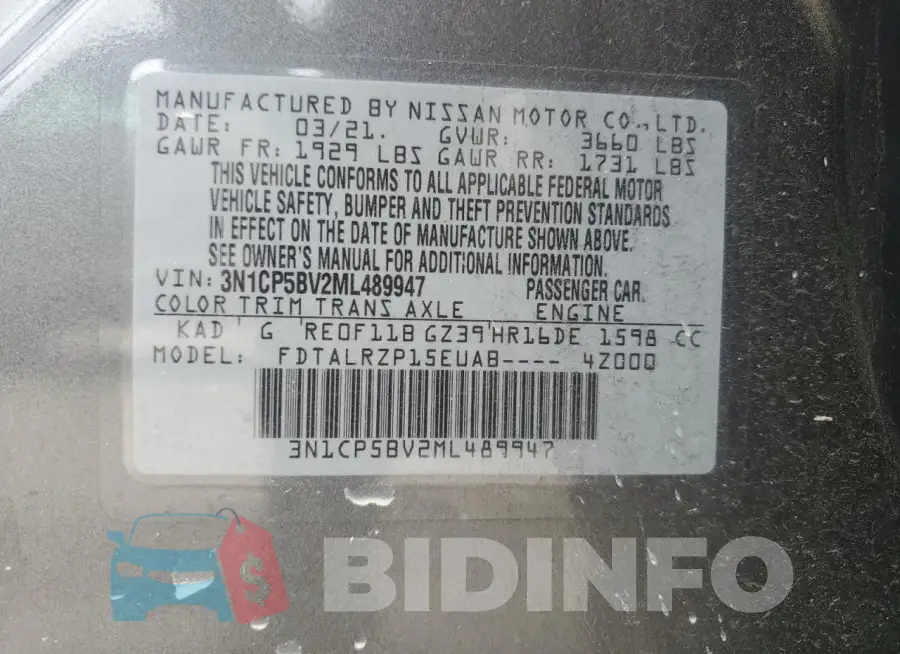 3N1CP5BV2ML489947 Photo# 13