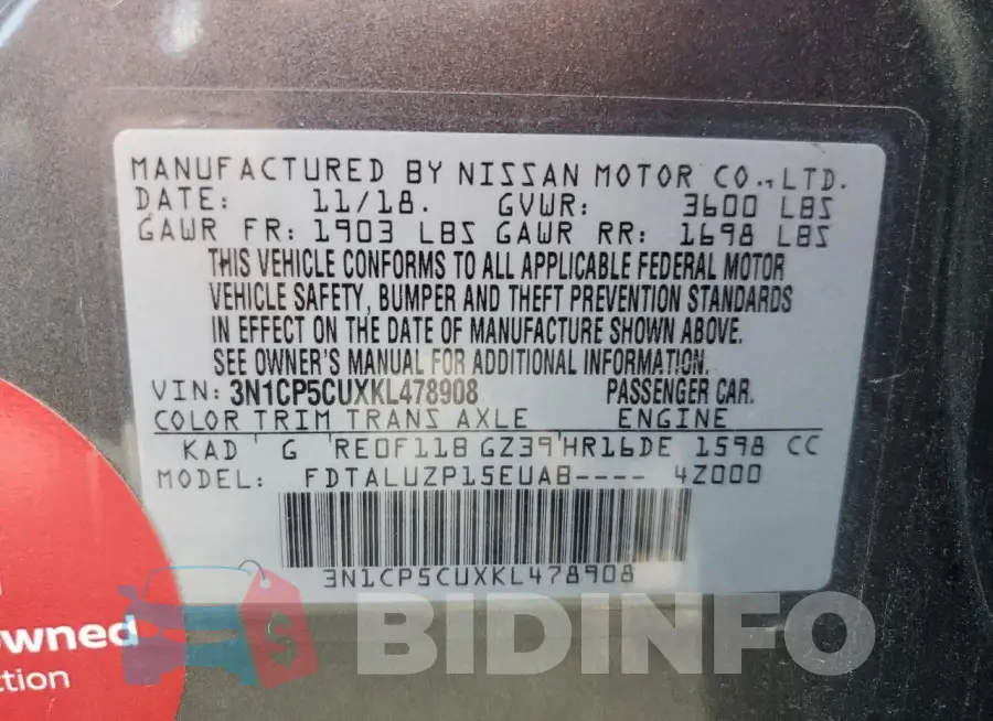 3N1CP5CUXKL478908 Photo# 13