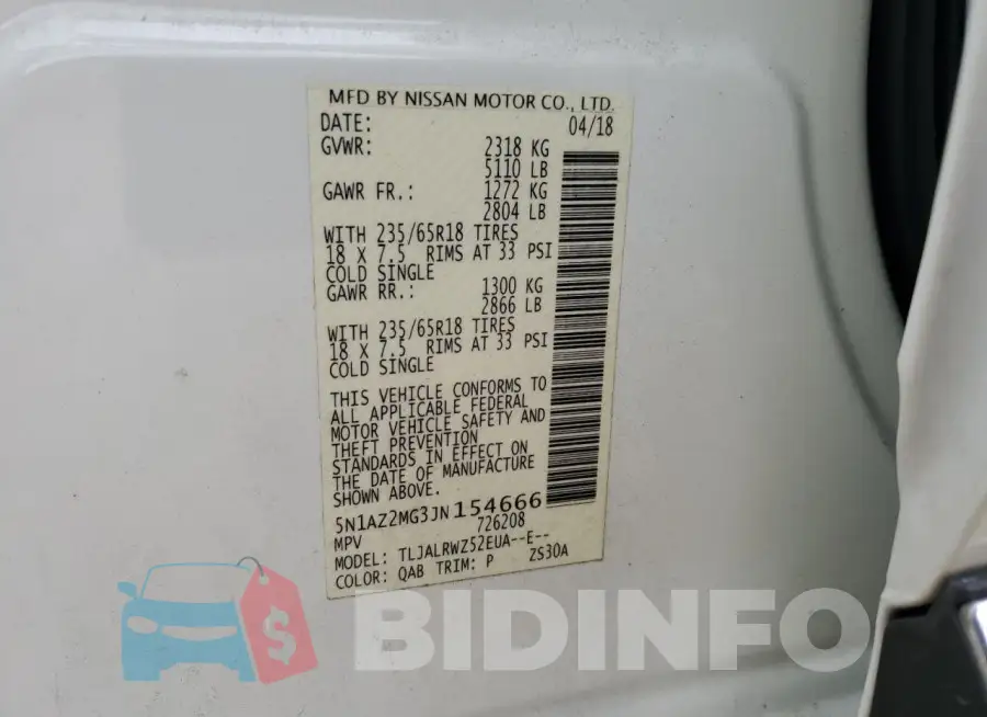 5N1AZ2MG3JN154666 Photo# 12