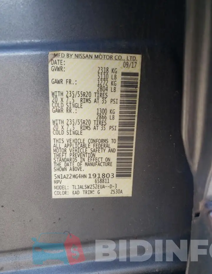 5N1AZ2MG4HN191803 Photo# 13
