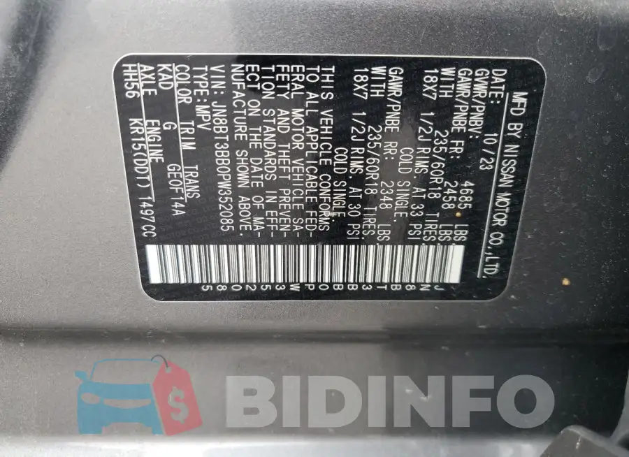 JN8BT3BB0PW352085 Photo# 13