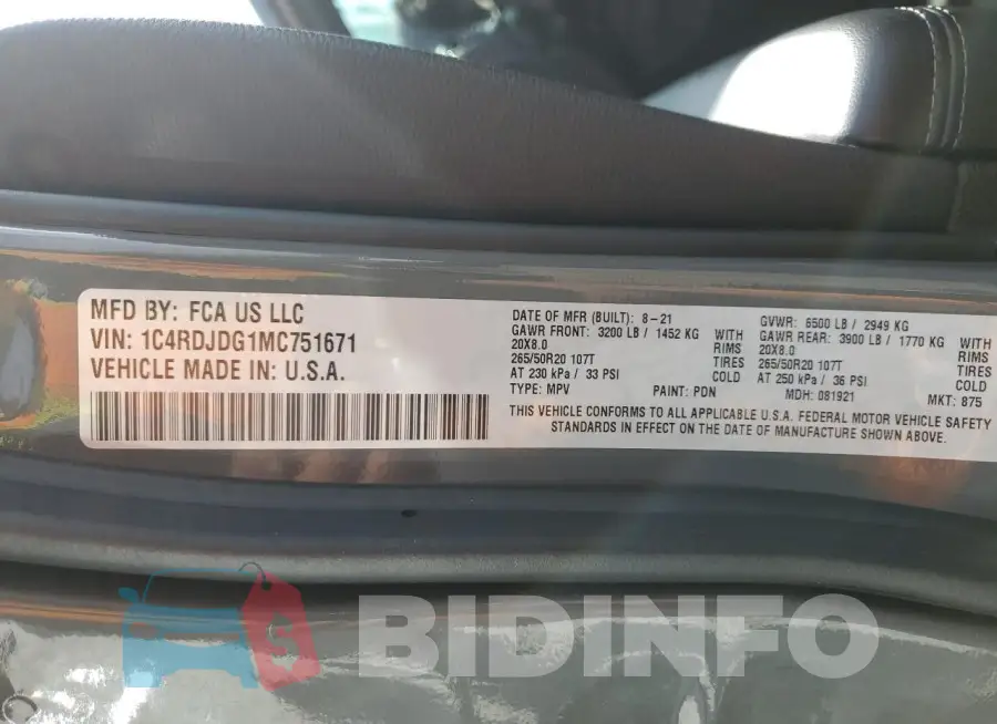 1C4RDJDG1MC751671 Photo# 12