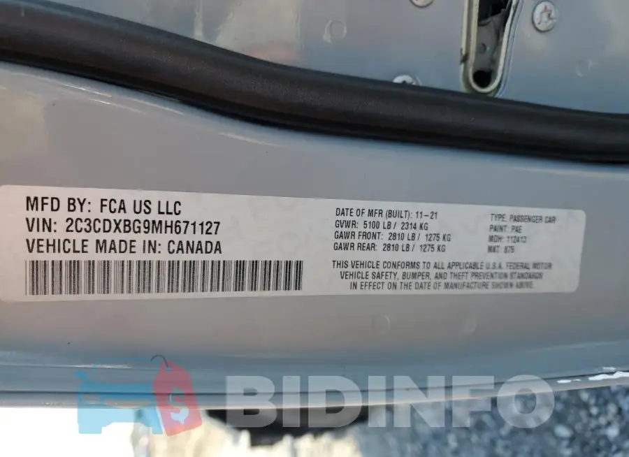 2C3CDXBG9MH671127 Photo# 13