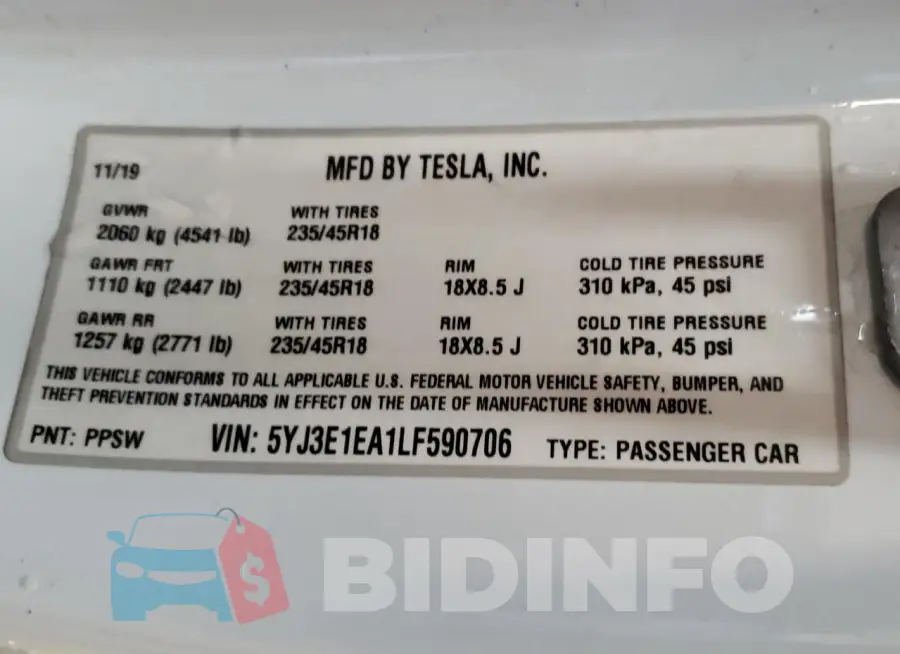 5YJ3E1EA1LF590706 Photo# 13