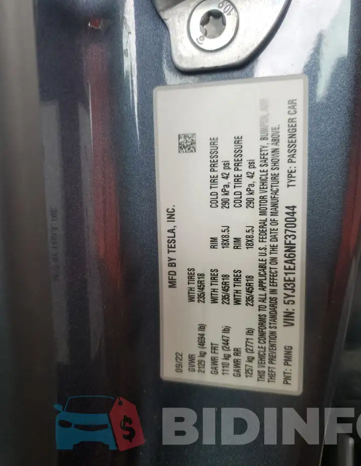 5YJ3E1EA6NF370044 Photo# 12
