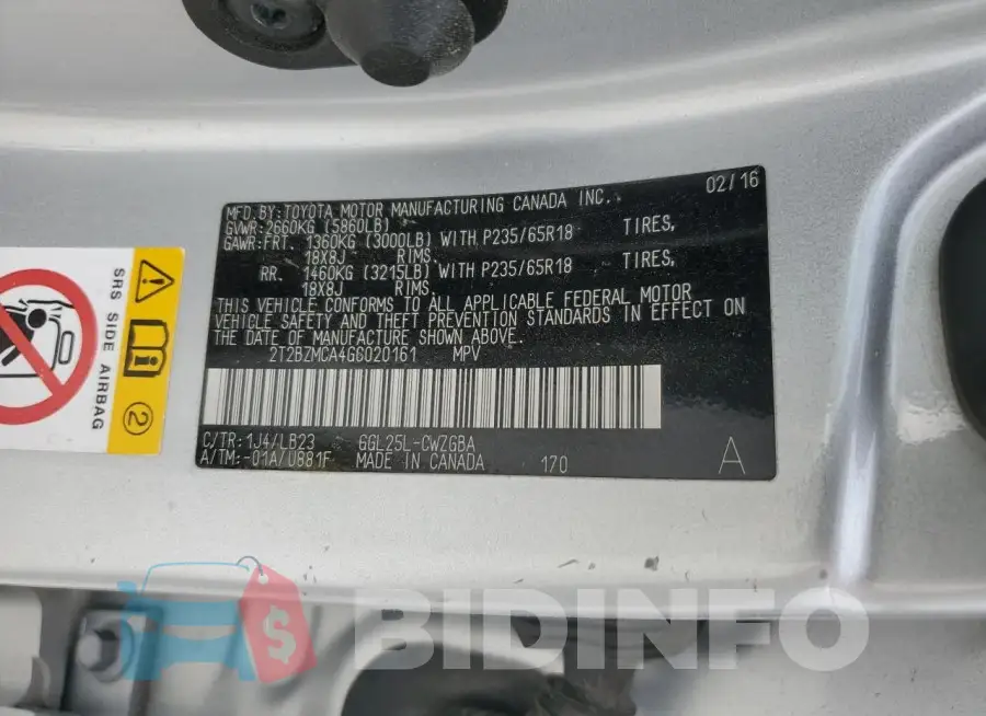 2T2BZMCA4GC020161 Photo# 13