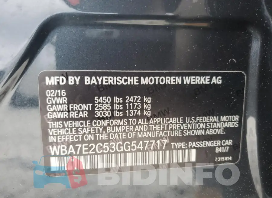 WBA7E2C53GG547717 Photo# 13