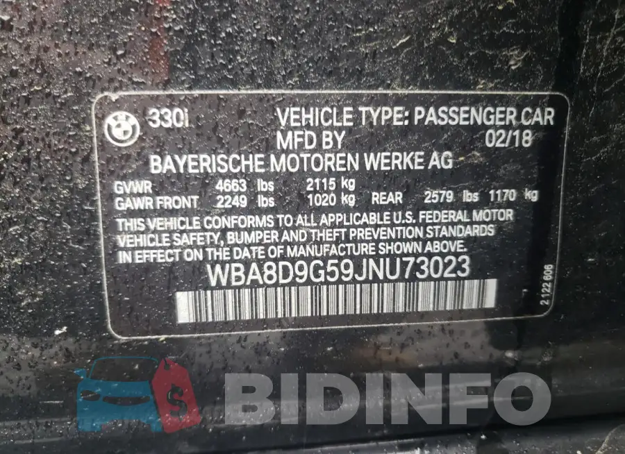 WBA8D9G59JNU73023 Photo# 12