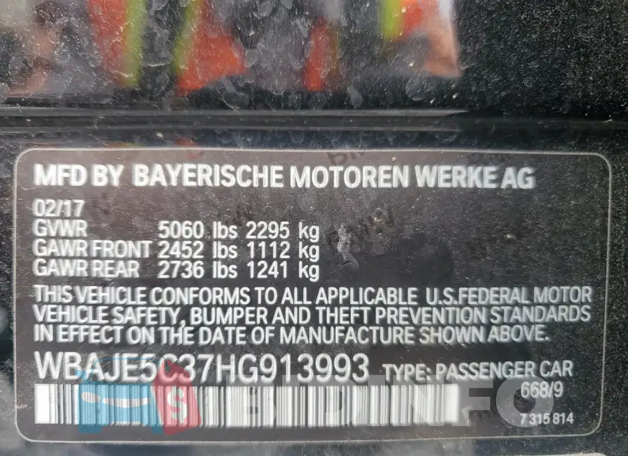 WBAJE5C37HG913993 Photo# 12