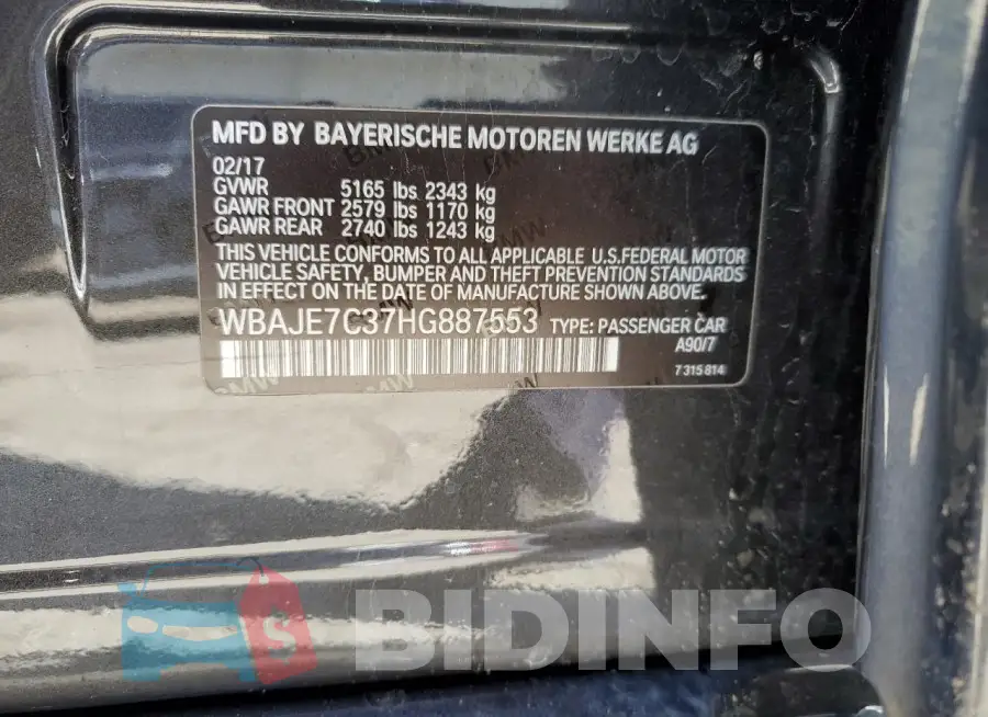 WBAJE7C37HG887553 Photo# 12