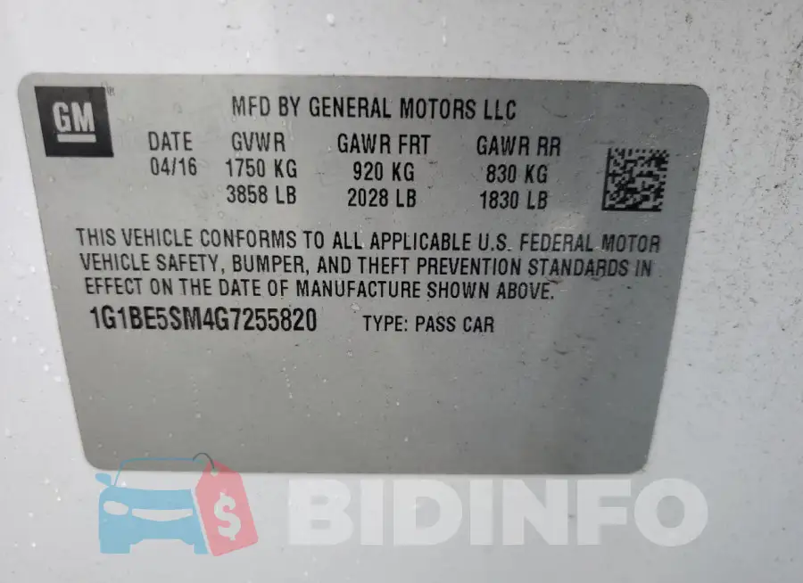1G1BE5SM4G7255820 Photo# 12