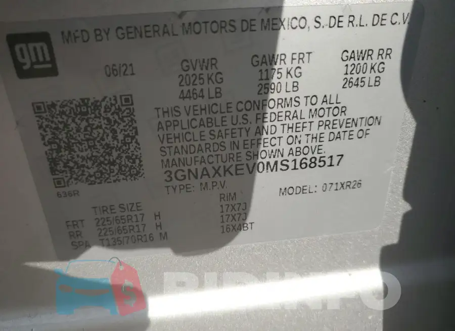 3GNAXKEV0MS168517 Photo# 14