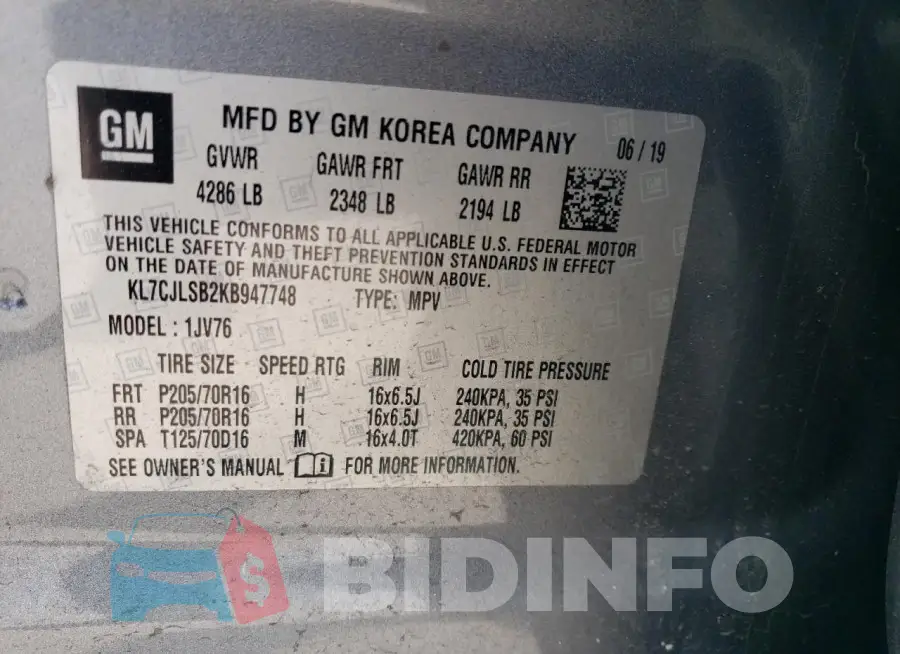 KL7CJLSB2KB947748 Photo# 13