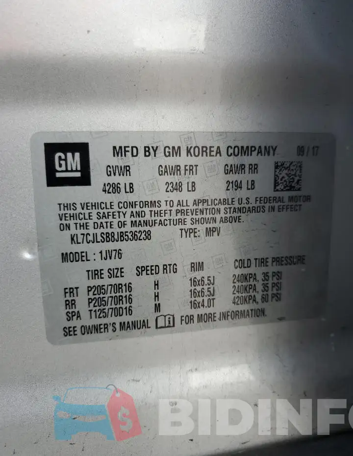 KL7CJLSB8JB536238 Photo# 12