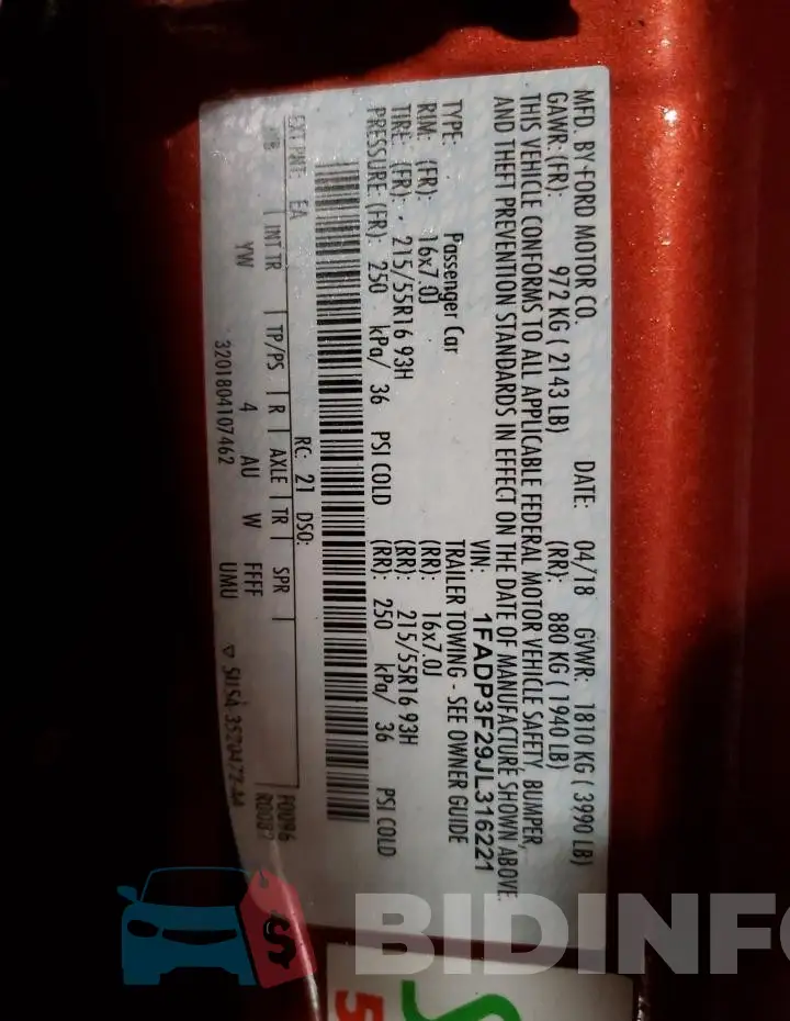 1FADP3F29JL316221 Photo# 12