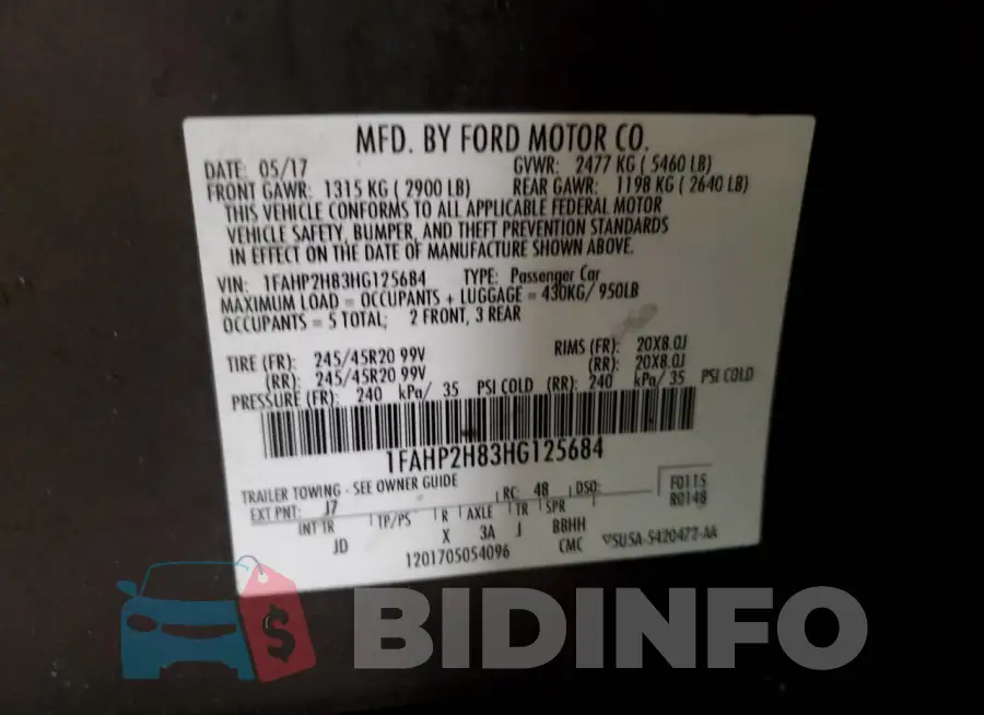 1FAHP2H83HG125684 Photo# 12
