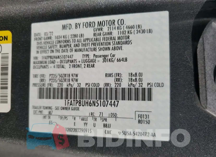1FATP8UH6N5107447 Photo# 13