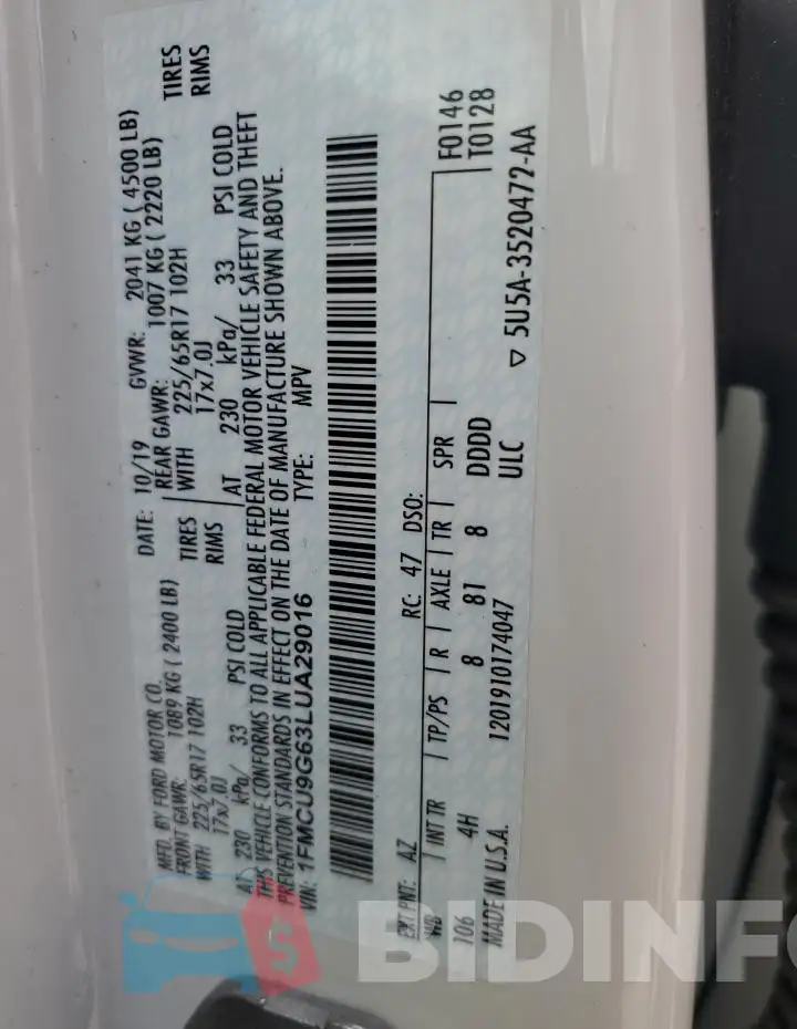 1FMCU9G63LUA29016 Photo# 12