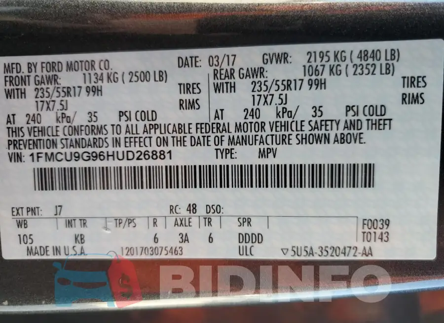 1FMCU9G96HUD26881 Photo# 13