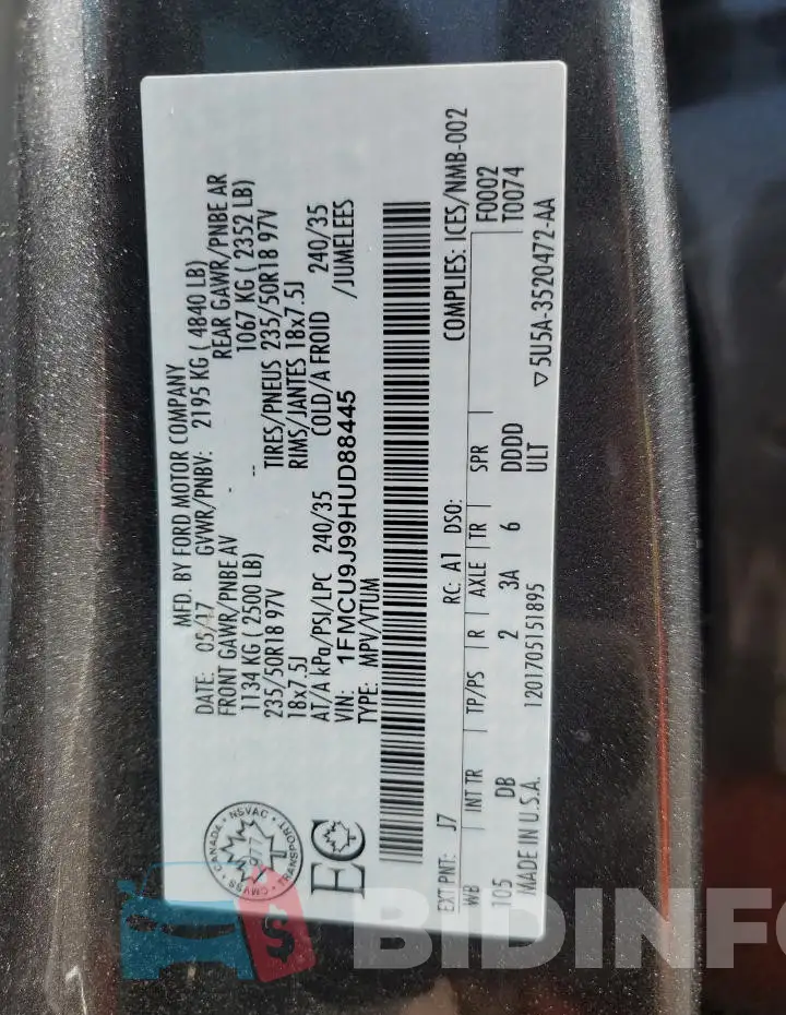 1FMCU9J99HUD88445 Photo# 13