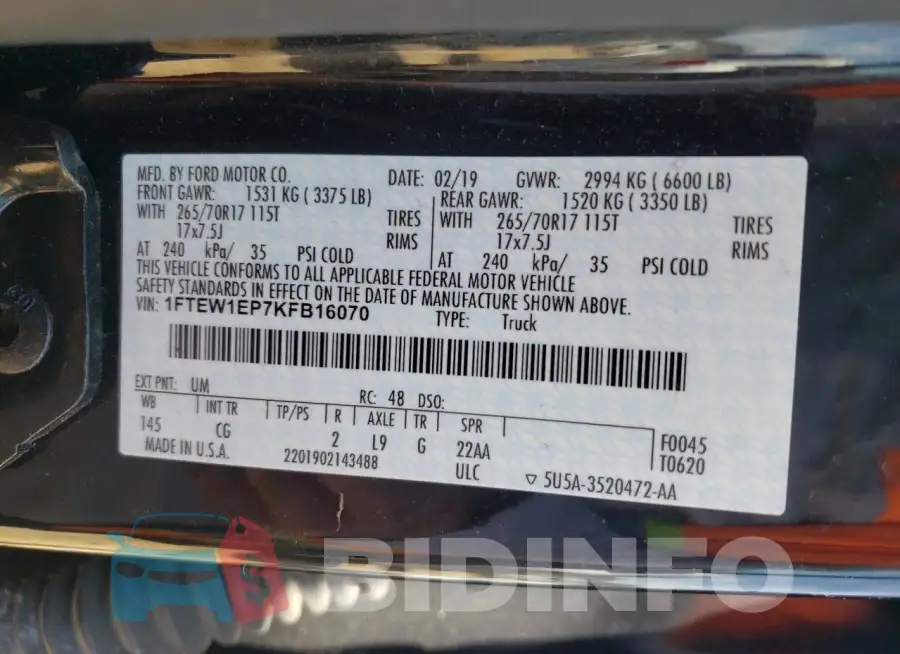 1FTEW1EP7KFB16070 Photo# 12