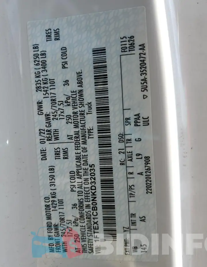 1FTEX1CB0NKD32035 Photo# 12