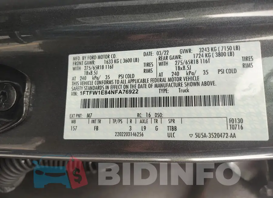 1FTFW1E84NFA76922 Photo# 10