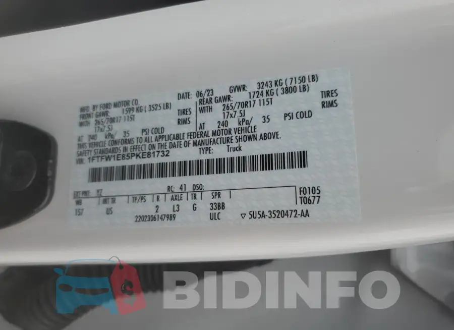 1FTFW1E85PKE81732 Photo# 12