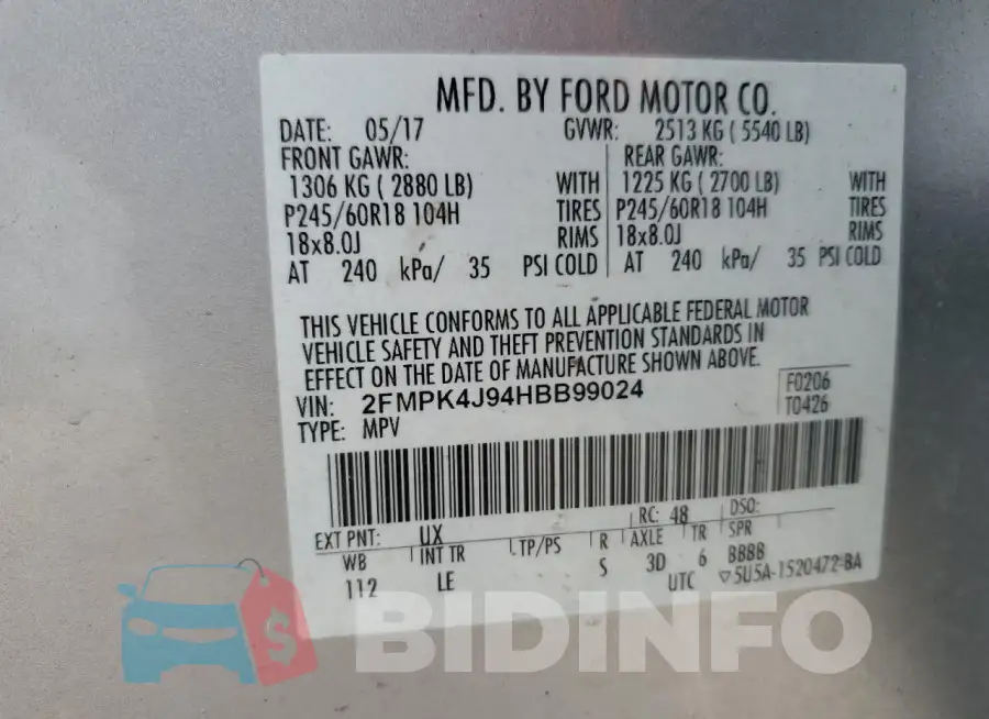 2FMPK4J94HBB99024 Photo# 14