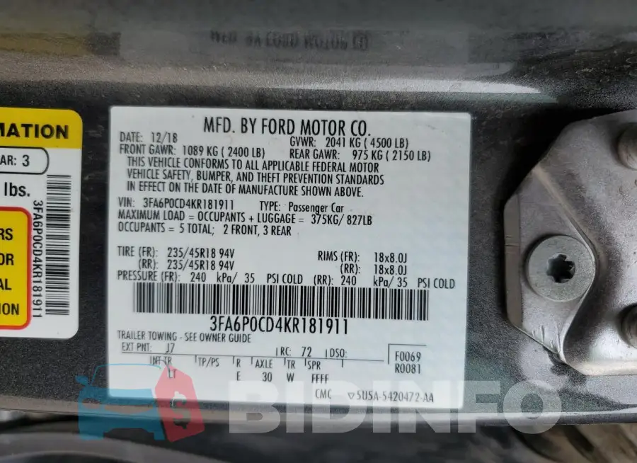 3FA6P0CD4KR181911 Photo# 12