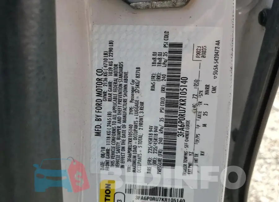 3FA6P0RU7KR105140 Photo# 12