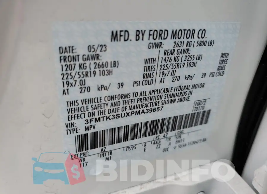 3FMTK3SUXPMA39657 Photo# 13