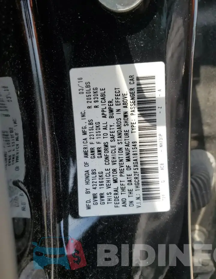 1HGCR2F5XGA181549 Photo# 13