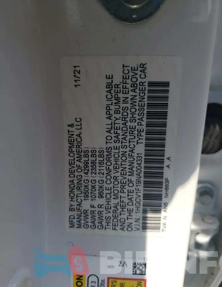 1HGCV1F19NA004331 Photo# 12